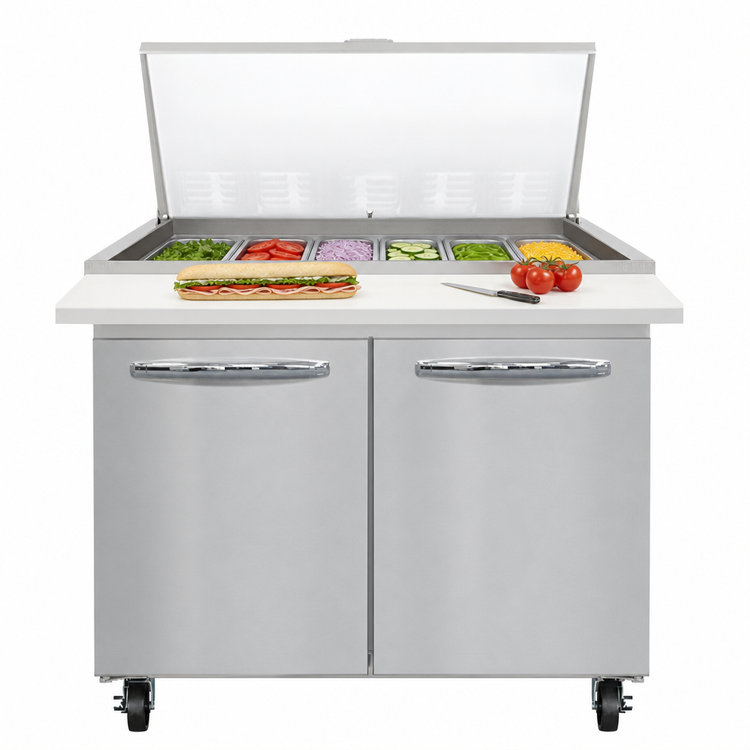 Product image #4 for Mighty Top 36" Two-Section Sandwich Prep Refrigerator with 15 Pan Capacity