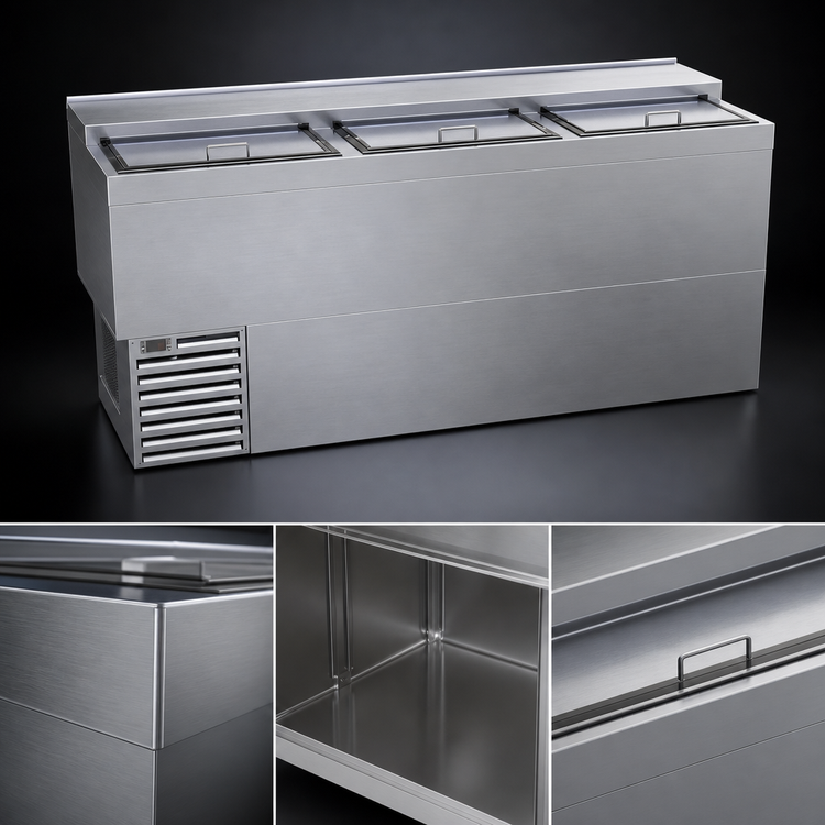 Product image #4 for Glastender ST72-S 72-Inch Stainless Steel Flat Top Bottle Cooler with 3 Sliding Doors