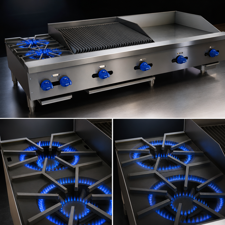 Product image #4 for Comstock-Castle FHP60-24-2LB 60-Inch Countertop Gas Griddle, Lava Rock Char-Broiler & Open Burner Combination