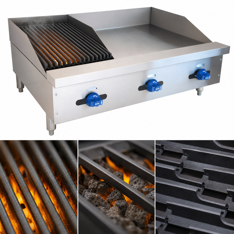 Product image #4 for Comstock-Castle 36-Inch Countertop Gas Char-Broiler and Griddle Combination with 24-Inch Griddle and 12-Inch Lava Rock Broiler