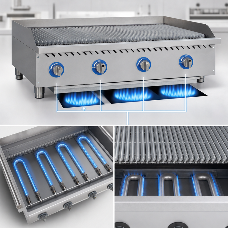 Product image #3 for Globe 48-Inch Gas Countertop Charbroiler, Cast Iron Radiant, 160,000 BTU