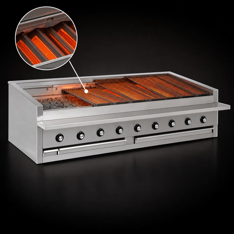 Product image #4 for Bakers Pride Dante Series 72-Inch Low-Profile Countertop Gas Radiant Charbroiler with Glo-Stones
