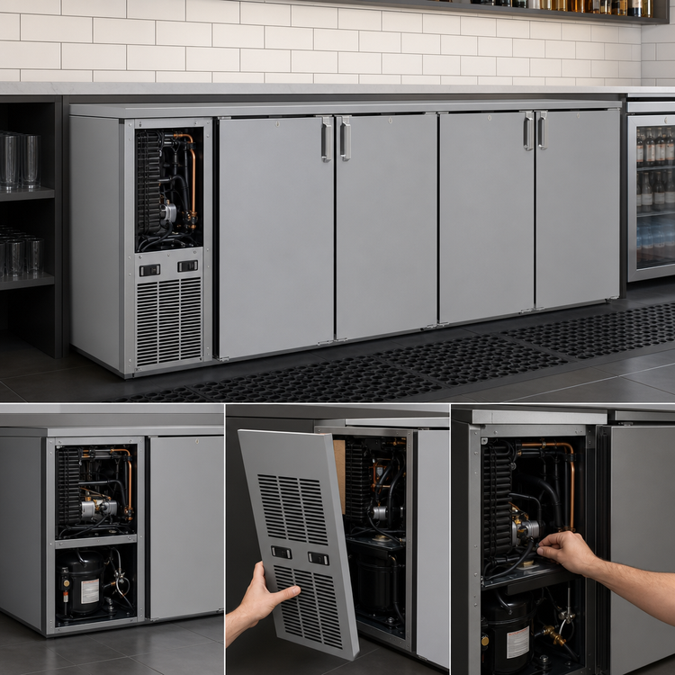 Product image #4 for Glastender C2FB92 Two-Zone Front-Serviced Bar Profile Back Bar Cooler, 92 Inch, Four-Section