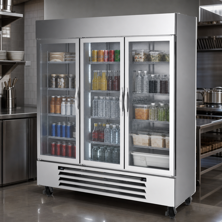 Product image #5 for Beverage Air Horizon Series Dual Temperature 3-Section Glass Door Reach-In Refrigerator/Freezer, Bottom-Mount, Self-Contained
