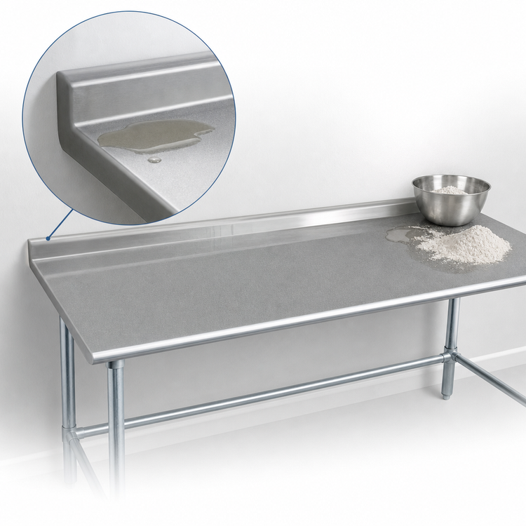 Product image #4 for Deluxe Series 16-Gauge Stainless Steel Work Table with Rear Up-Turn and Galvanized Base, 144 x 36 Inches