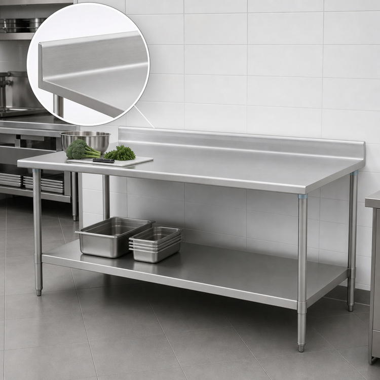Product image #4 for Eagle Group Deluxe Series Stainless Steel Work Table with 4-1/2 Inch Backsplash and Adjustable Undershelf, 108 Inch x 30 Inch