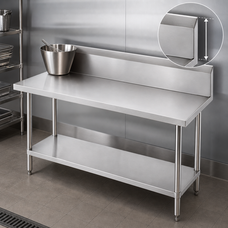 Product image #4 for Advance Tabco 84" x 24" 14-Gauge 304 Stainless Steel Work Table with 10" Backsplash and Galvanized Undershelf