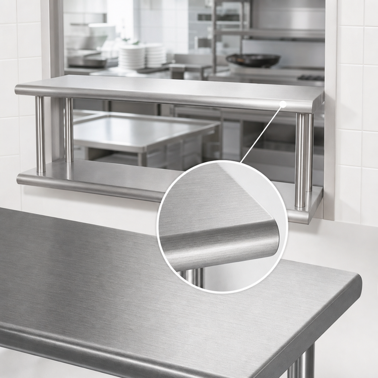 Product image #4 for BK Resources 72 Inch Double Tier Wall-Mounted Pass-Through Shelf with 304 Stainless Steel Top