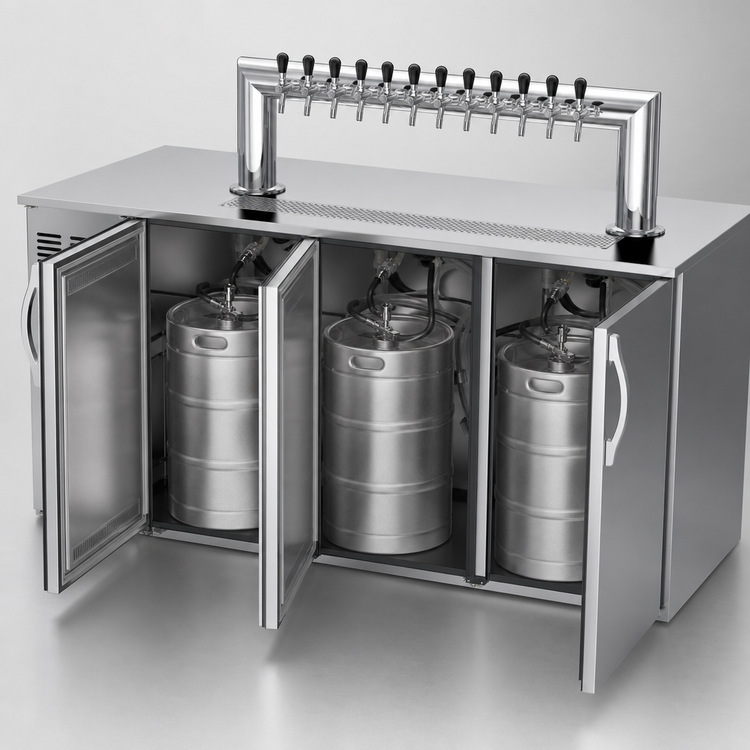 Product image #4 for Beverage-Air 72-Inch Three-Door Direct Draw Beer Dispenser with 12-Tap Tower and 3 Half-Keg Capacity
