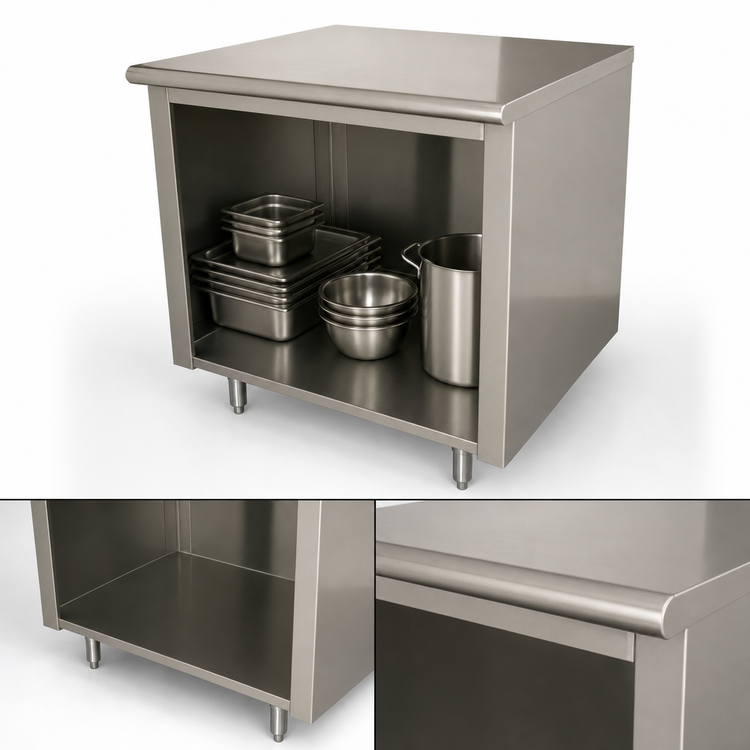 Product image #4 for Advance Tabco 36-Inch x 30-Inch Open Front Cabinet Base Work Table with 14 Gauge 304 Stainless Steel Top