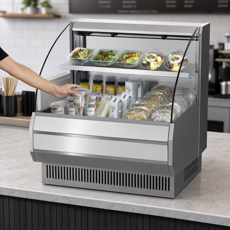 Product image #4 for Turbo Air Low-Profile Horizontal Open Display Merchandiser, 5.1 Cu. Ft., Stainless Steel, 28-1/8 Inch Wide
