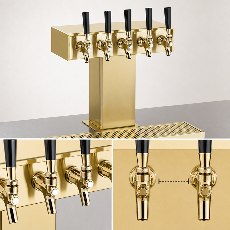 Product image #4 for Perlick Extra High 5-Faucet Glycol-Cooled Tee Draft Beer Tower, Countertop, Tarnish-Free Brass