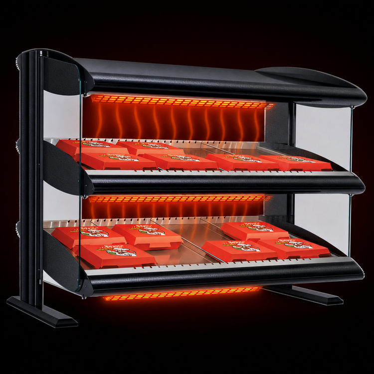 Product image #4 for Hatco HXMS-30D 30-Inch Countertop Slanted Heated Merchandiser Warmer with Dual Shelves and LED Lighting