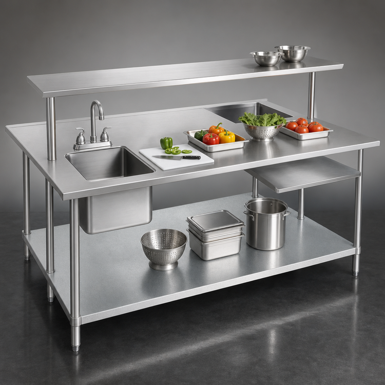 Product image #4 for Advance Tabco 108-Inch x 48-Inch Flat Top Work Table with 304 Stainless Steel Top and Galvanized Undershelf