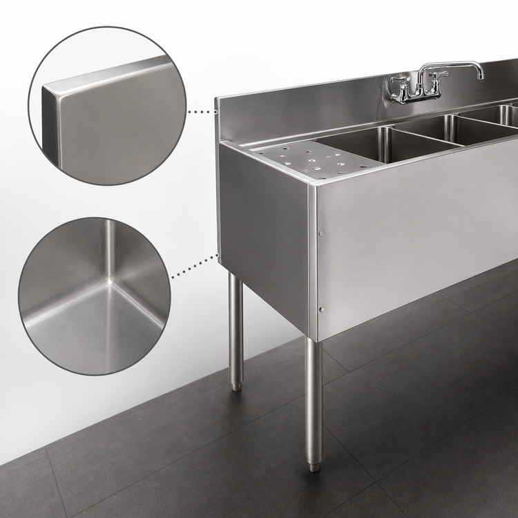 Product image #4 for Choice Three Compartment Underbar Sink Unit, 36-Inch W x 19-Inch D, Stainless Steel
