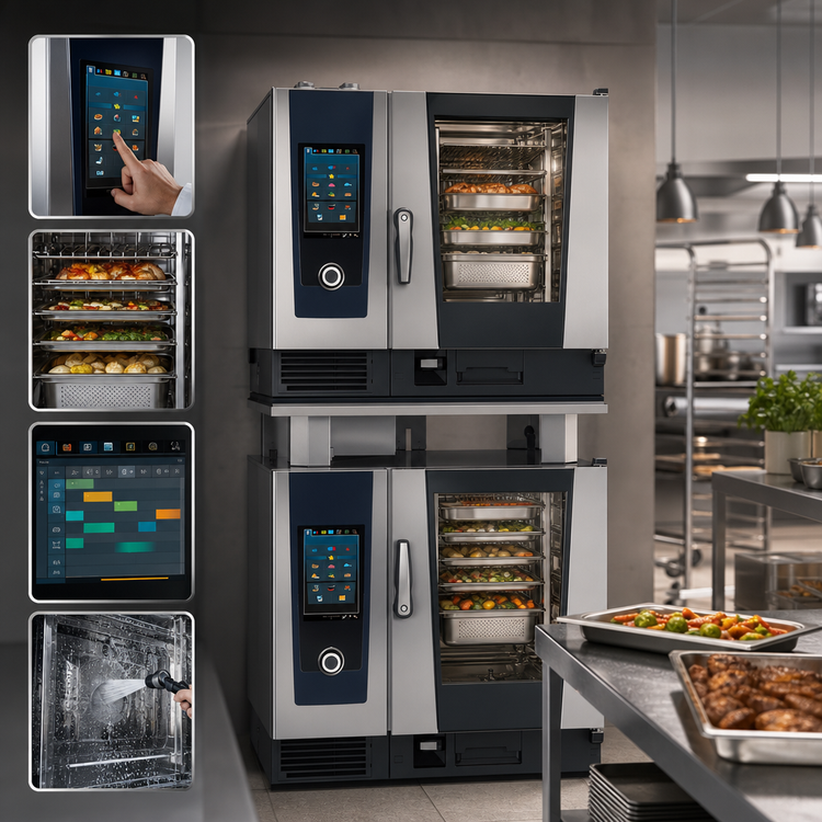 Product image #4 for RATIONAL iCombi Pro Combi-Duo Double-Stack 6-Half Size Natural Gas Combi Oven System, 120V, 1-Phase