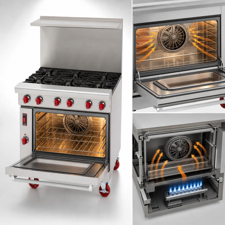 Product image #4 for American Range 36-Inch Green Flame Commercial Gas Range with 6 Open Burners and Convection Oven