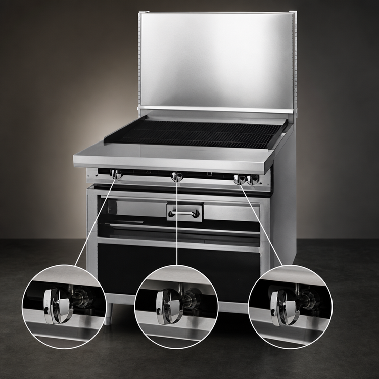 Product image #4 for Titan Heavy Duty 36-Inch Gas Chitwood Smoke Charbroiler with Cast Iron Radiants, Cabinet Base, and Smoke Drawer