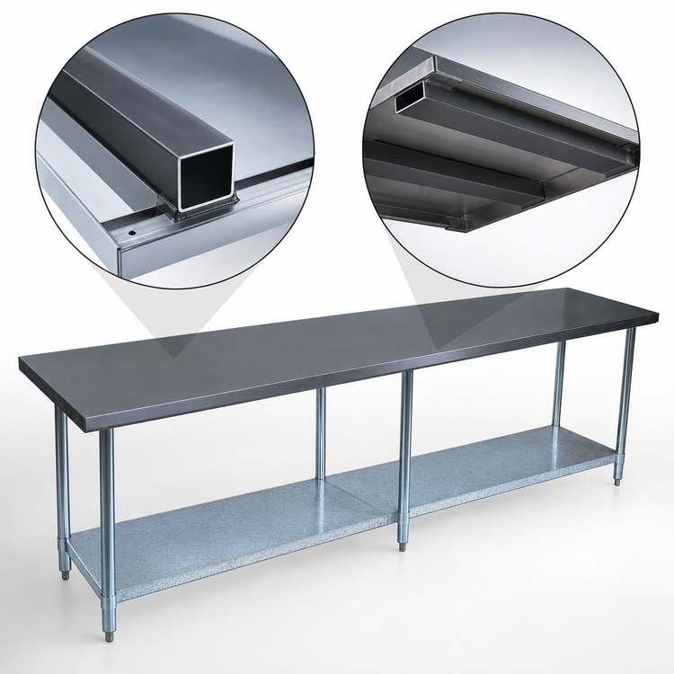 Product image #4 for BK Resources CVT-8424 84-Inch x 24-Inch Flat Top 16-Gauge Stainless Steel Work Table with Adjustable Undershelf