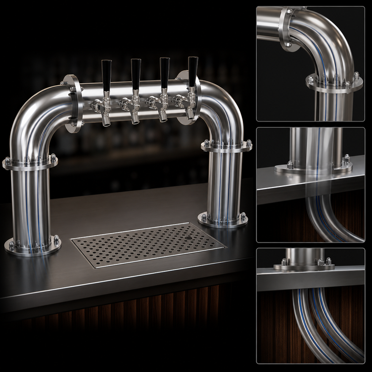 Product image #4 for Glastender 4-Faucet Pipe Pass-Thru Glycol-Cooled Draft Dispensing Tower, Countertop, Stainless Steel