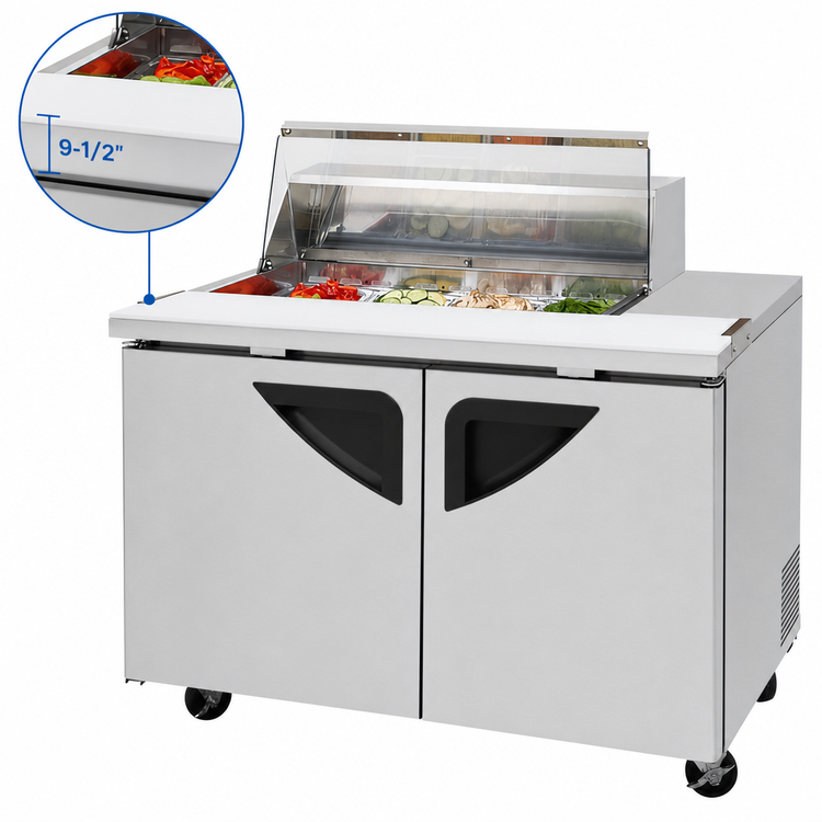 Product image #4 for Turbo Air Super Deluxe 48 1/4-Inch Two-Section Clear Top Refrigerated Sandwich/Salad Prep Table with 8-Pan Opening