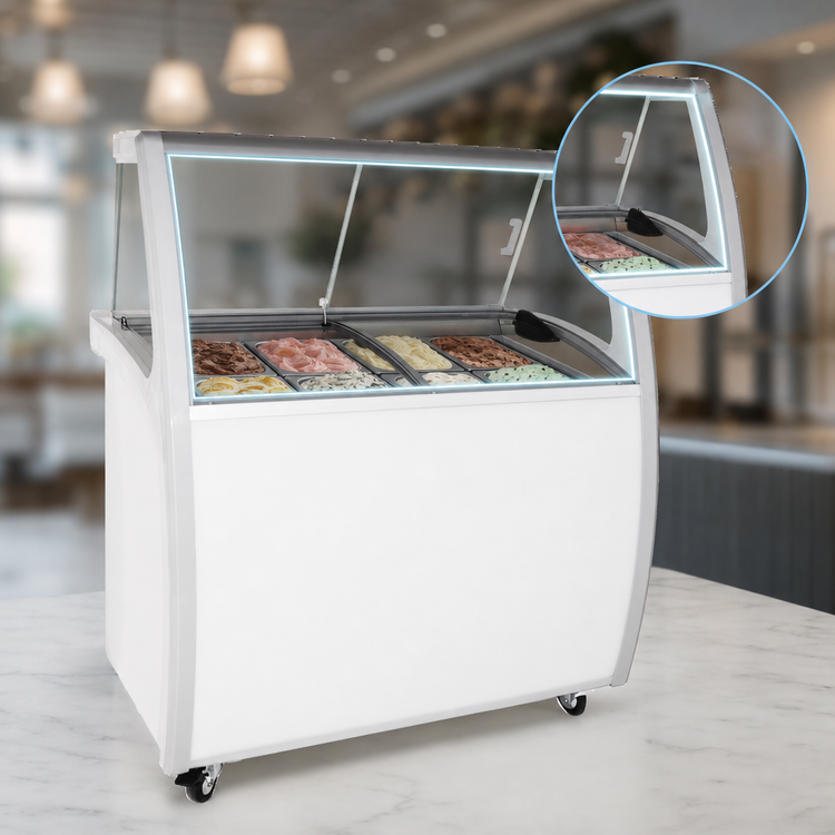 Product image #4 for Kelvinator Commercial 6-Tub Front-of-House Ice Cream and Gelato Dipping Display Freezer, 42-1/2 Inch, White