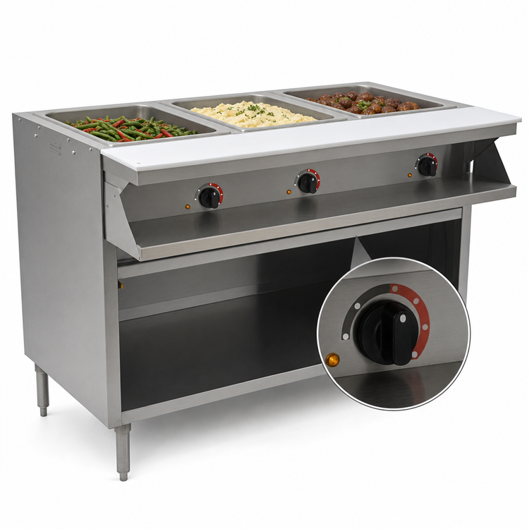 Product image #4 for Spec-Master SHT5OB-240-3 Sealed Well Electric Hot Food Table with Open Cabinet Base, 5-Pan