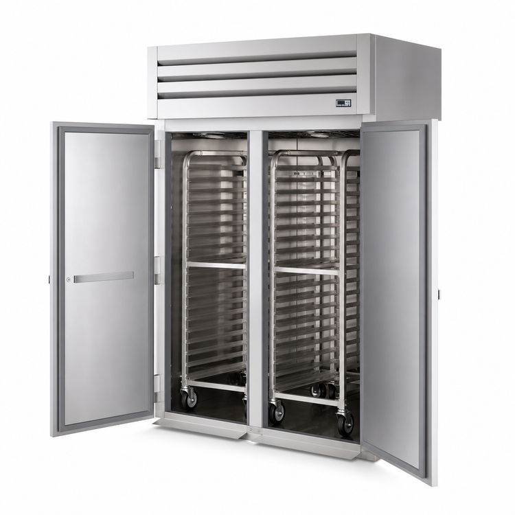 Product image #4 for True Spec Series Two-Section Self-Contained Roll-Thru Reach-In Refrigerator, 89 Inch High, Stainless Steel