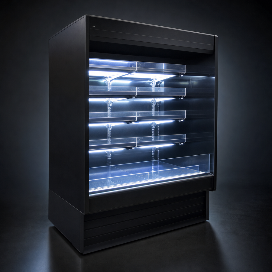 Four Rows of Lighted Shelves
