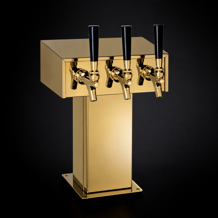 Product image #4 for Perlick Extra High 3-Faucet Countertop Glycol-Cooled Tee Draft Beer Tower, Tarnish-Free Brass
