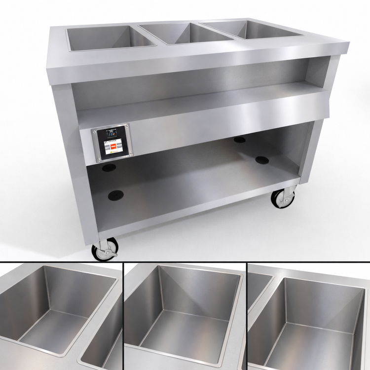 Product image #4 for Thurmaduke TWHF-46SS 46-Inch Mobile Ganged Waterless Well Food Warmer with 3 Wells