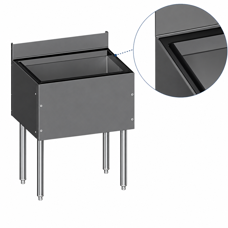 Product image #4 for CHOICE by Glastender C-IBB-36 Underbar Stainless Steel Bar Ice Bin, 36" W x 24" D, 127 lb Ice Capacity