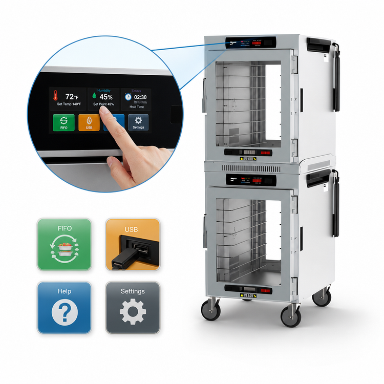 Product image #4 for Metro HotBlox Wide 16-Pan Dual-Cavity Mobile Pass-Thru Insulated Holding Cabinet with Digital Touchscreen and Clear Doors