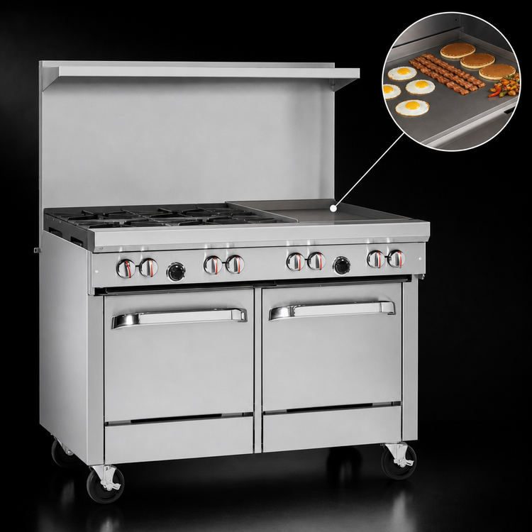 Product image #4 for Southbend S-Series 48-Inch Gas Restaurant Range with 4 Open Burners, 24-Inch Griddle, Convection Oven, and Cabinet Base