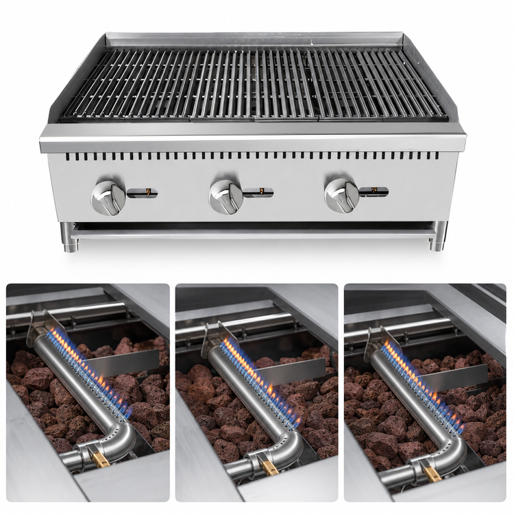 Product image #5 for CookRite ATCB-36 36-Inch Countertop Natural Gas Charbroiler with 3 Burners and Lava Briquettes