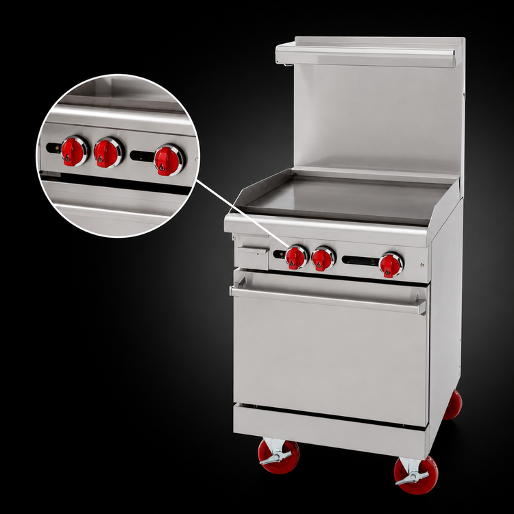 Product image #4 for American Range 24-Inch Gas Restaurant Range with 24-Inch Griddle, 1-Inch Plate, and Storage Base