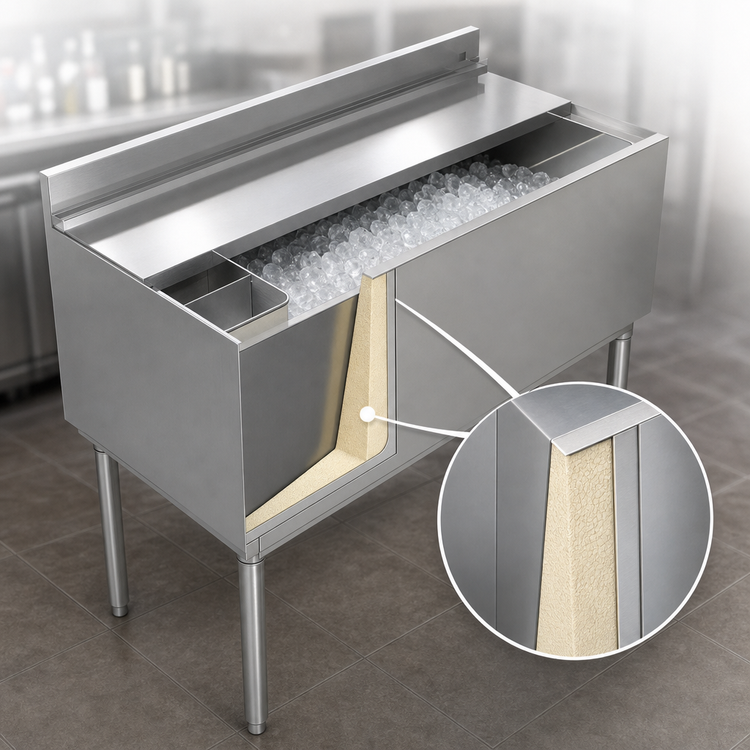 Product image #4 for Sapphire Manufacturing 36-Inch Underbar Insulated Ice Bin with Sliding Lid and Drain