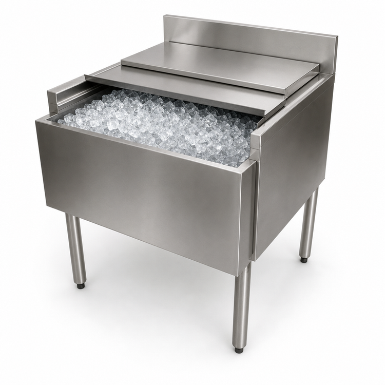 Product image #5 for BK Resources Insulated Underbar Stainless Steel Ice Bin with 8-Circuit Cold Plate, 24-Inch Wide, 21-Inch Deep, 80 lb. Capacity