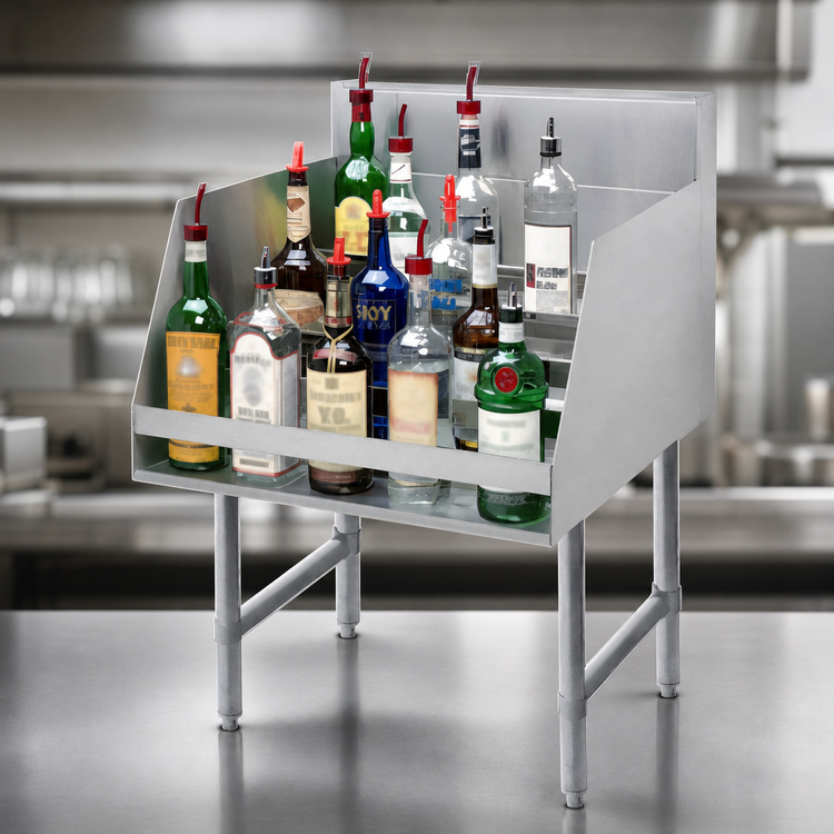 Product image #5 for Advance Tabco 5-Step Freestanding Stainless Steel Liquor Bottle Display Unit, 12 x 26 x 33 Inches