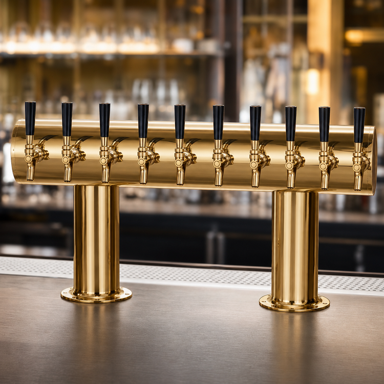 Product image #4 for Micro Matic Double Pedestal Air-Cooled Countertop Draft Beer Tower with 10 Brass Faucets, PVD Brass Finish