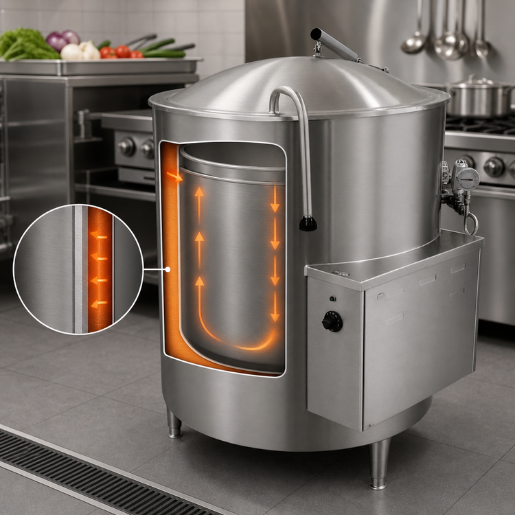 Product image #4 for AccuTemp Edge Series 60-Gallon Electric Stationary Steam Kettle, 2/3 Jacket, Leg Mounted