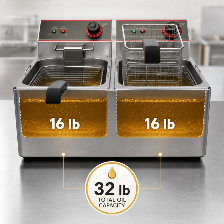 Product image #4 for Winco EFT-32 Electric Countertop Double-Well Deep Fryer, 32 lb Total Oil Capacity