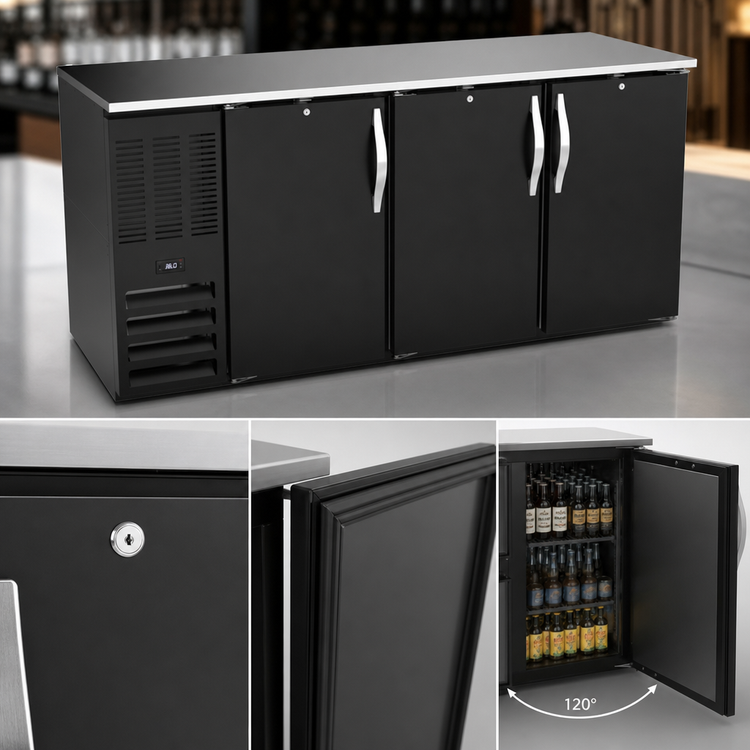 Product image #4 for Beverage-Air BB72HC-B Three-Section 72-Inch Solid Door Back Bar Refrigerator with Stainless Steel Top