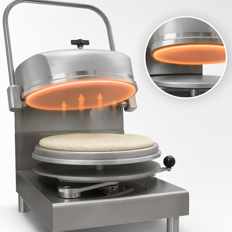 Product image #5 for DoughXpress DXM-SS-120 Commercial Manual Pizza Dough Press with Heated Upper Platen, 18" Diameter