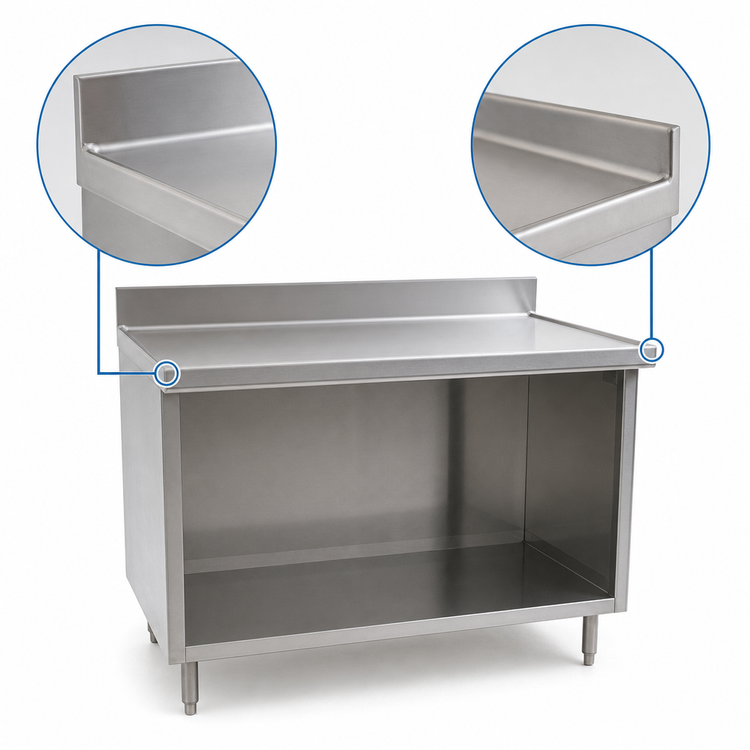 Product image #4 for Eagle Spec-Master Marine Series Stainless Steel Work Table with Open Front Cabinet Base, 72 x 30 Inches, 4-1/2 Inch Backsplash