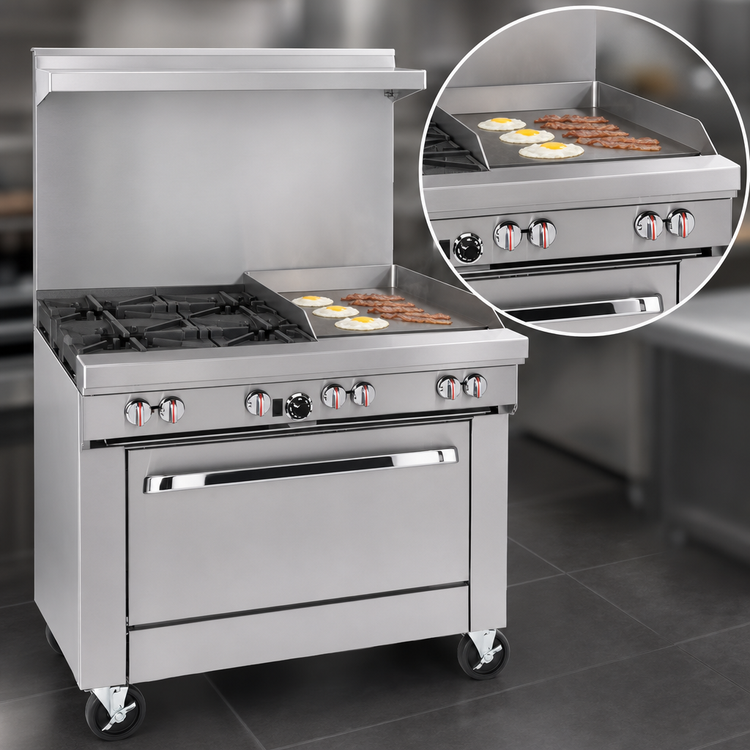Product image #4 for Southbend S-Series 36-Inch Gas Restaurant Range with 2 Open Burners, 24-Inch Griddle, Cabinet Base, and Backriser Hi-Shelf