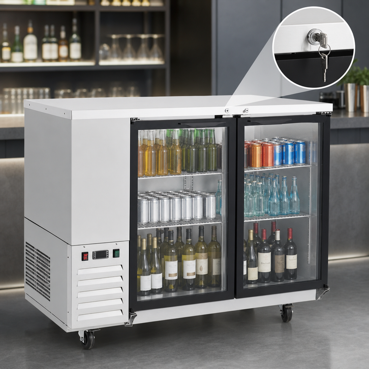 Product image #4 for Atosa Two-Section Shallow-Depth Back Bar Cooler with 2 Locking Glass Doors, 48 Inch, Stainless Steel