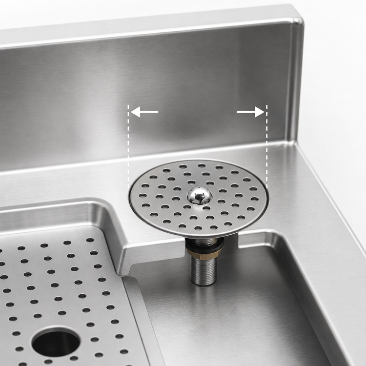 Product image #4 for Advance Tabco 4-1/2-Inch Integral Stainless Steel Glass Rinser for Prestige Perforated Drainboards