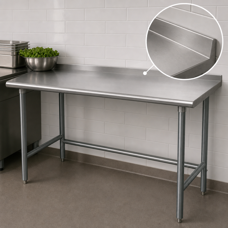 Product image #4 for Advance Tabco 84-Inch x 30-Inch 16-Gauge 304 Stainless Steel Work Table with 1-1/2-Inch Rear Up-Turn and Galvanized Open Base