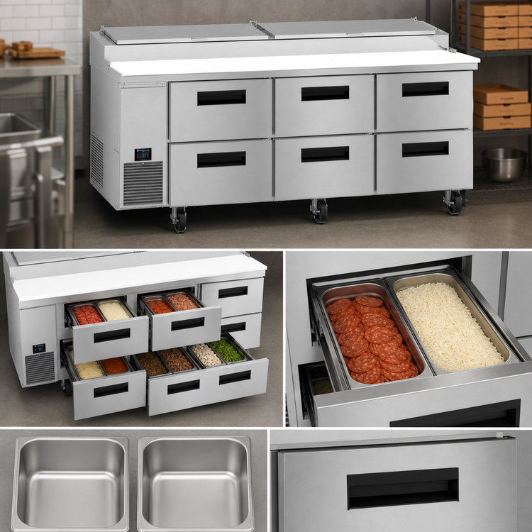 Product image #4 for Hoshizaki Steelheart 93-Inch Pizza Prep Table with 6 Drawers